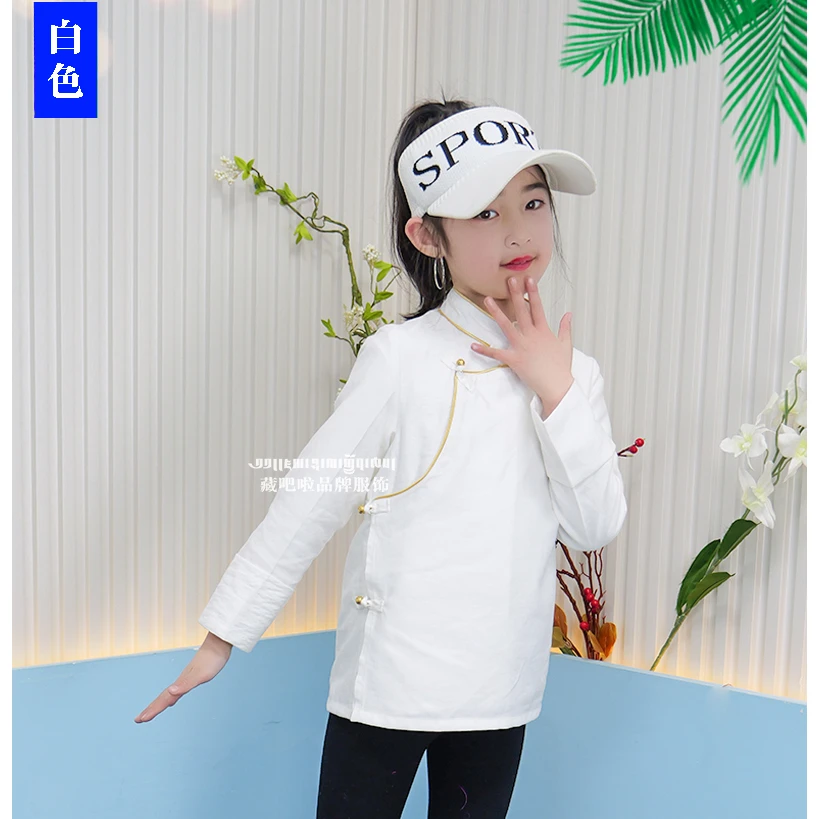 藏吧啦小孩金边素色衬衣