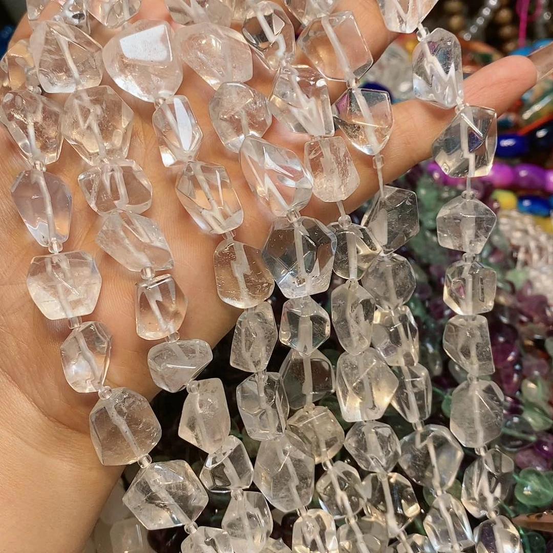 玛瑙/玉髓散珠天然白水晶切角一条高透