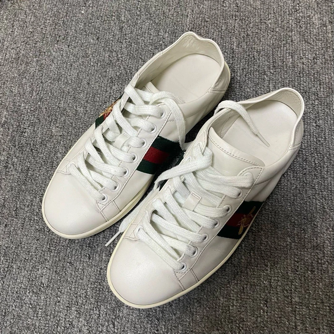 95新 GUCCI/古驰 ACE 圆头系带低帮时尚板鞋 37码/11620