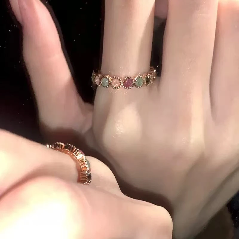 合金戒指 (D01)韩系精致锆石多巴胺戒指女可开口小众设计感指环