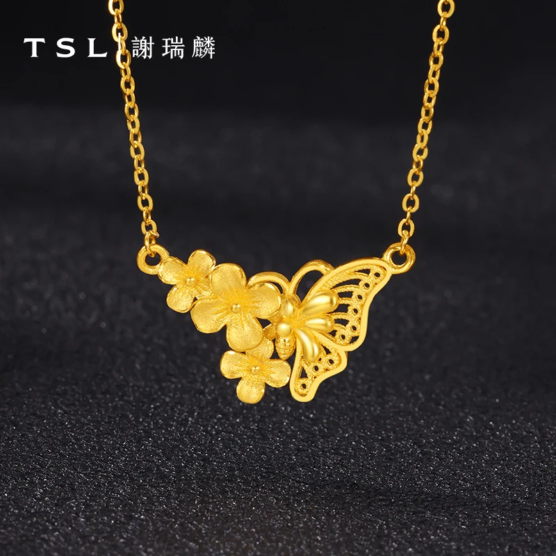 TSL/谢瑞麟【3期免息】黄金项链足金鲜花配蝶套链送老婆女友浪漫