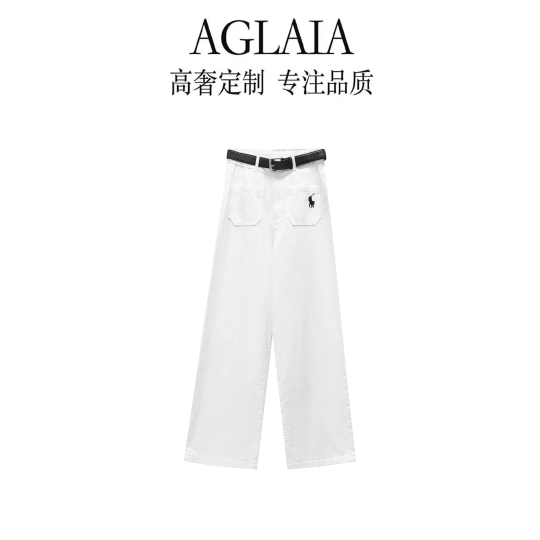 AGLAIA2025秋季新款高腰显瘦简约时尚宽松腰带直筒牛仔裤女8017
