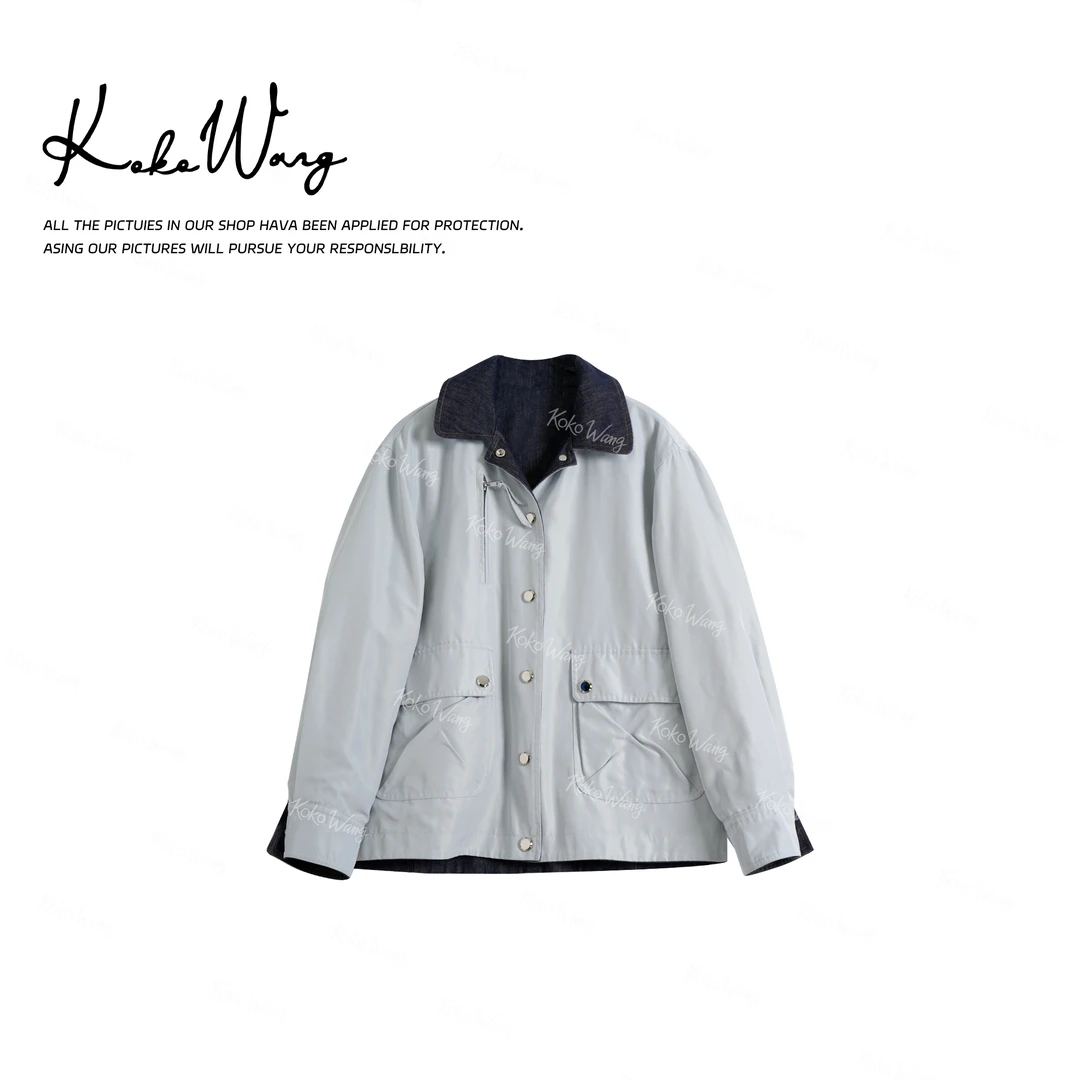 KOKOWANG早春新款高级感明线设计两穿风衣牛仔外套472315B15W42