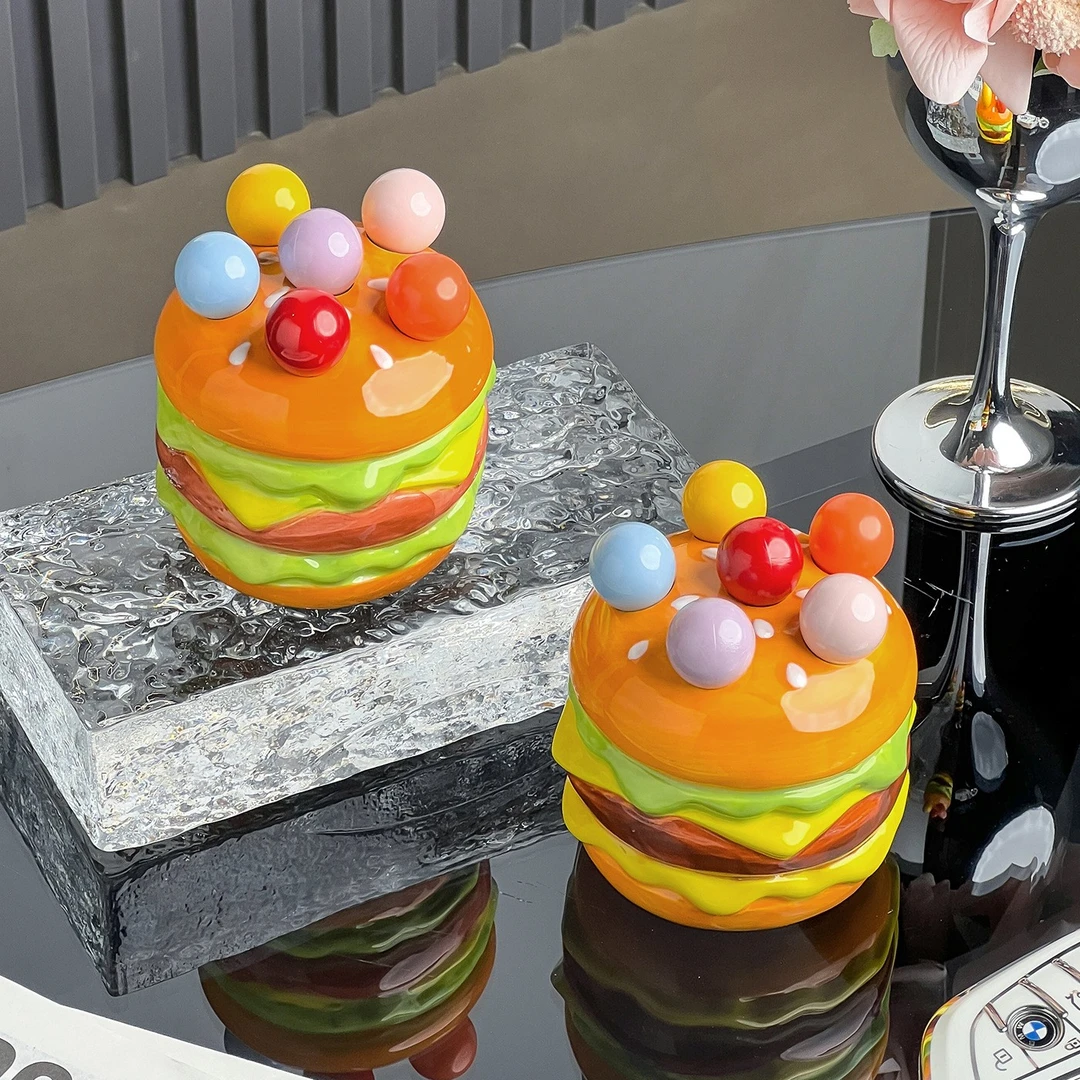 创意汉堡水果叉子套装轻奢不锈钢小叉子水果签果插甜品叉收纳罐