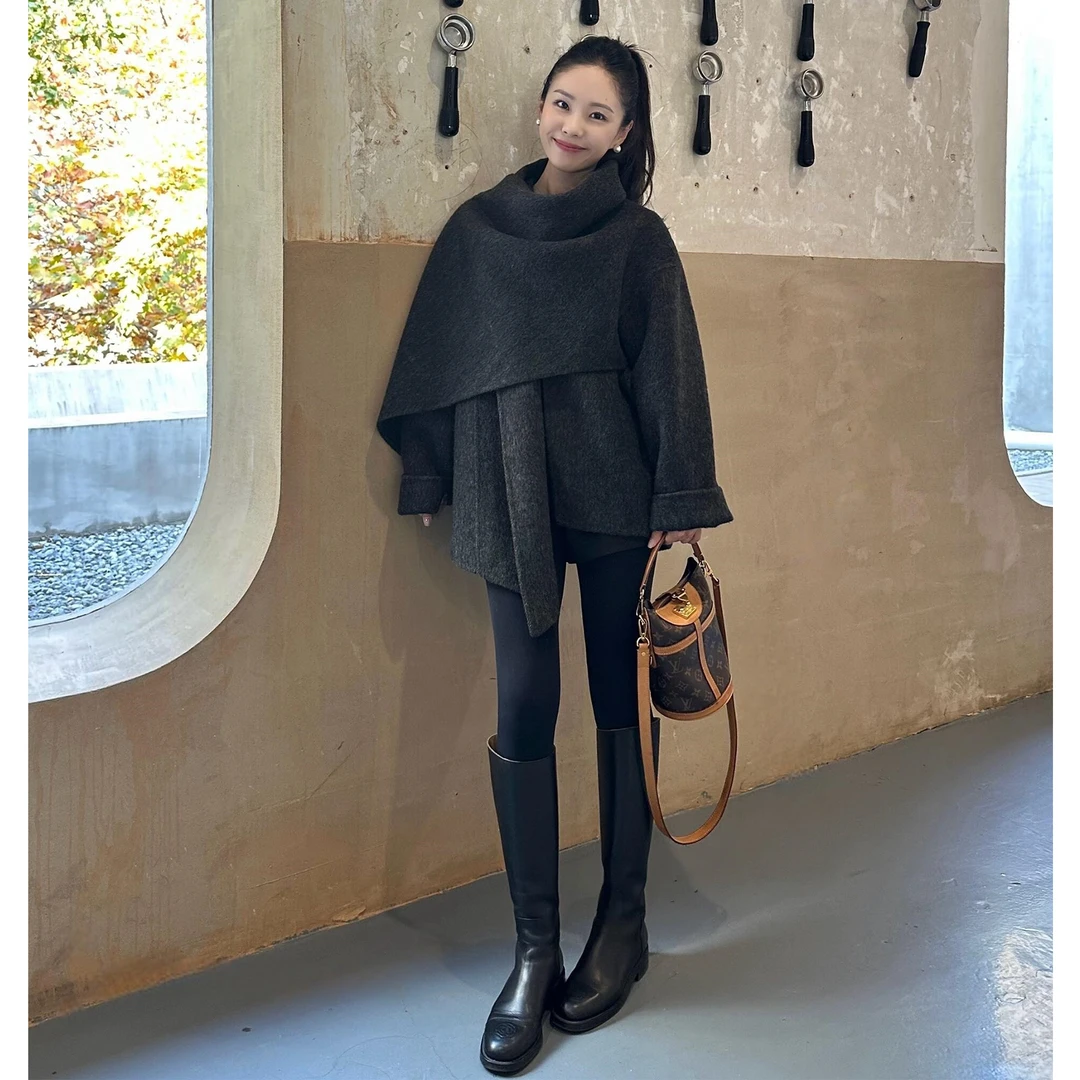 韩剧千金小香风外套套装裙女秋冬新款时尚洋气毛呢上衣短裤两件套