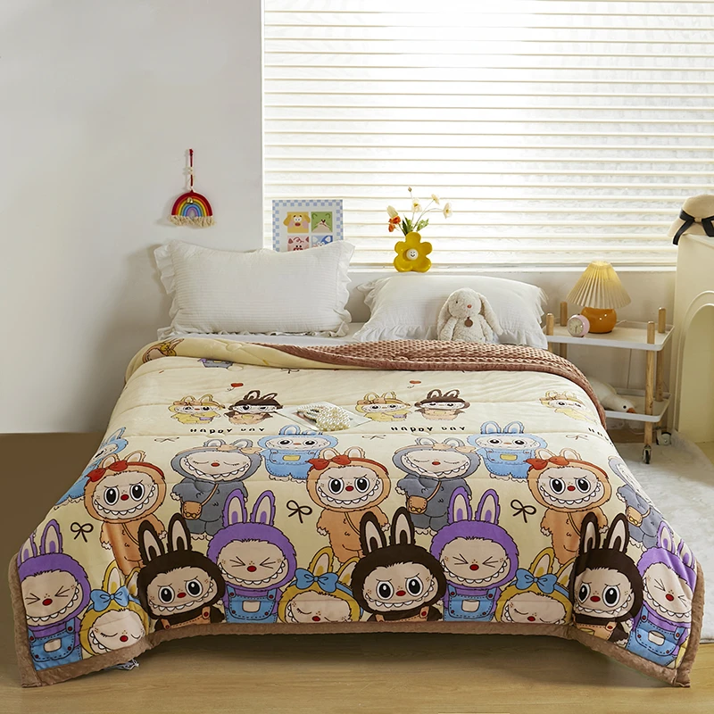 新款双面牛奶绒豆豆被加绒加厚秋冬被子加绒加厚