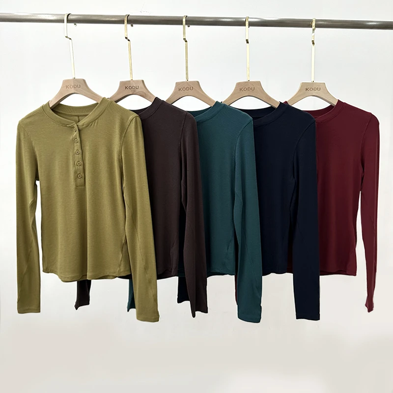 Y【刻度KODU】WX-4902早春时尚百搭舒适柔软亨利衫轻薄弹力打底衫
