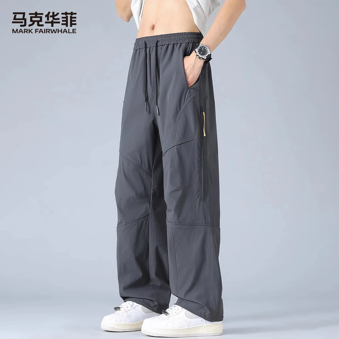 马克华菲夏季爆款男士休闲裤美式工装潮流直筒裤宽松时尚拼接长裤