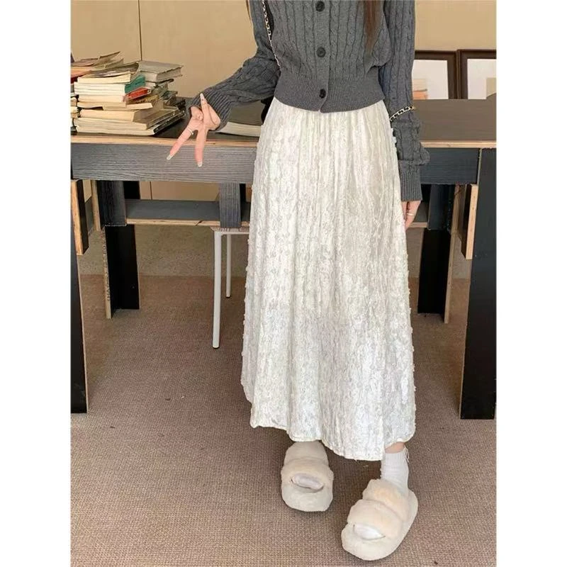 冬季法式加厚针织花边丝绒半身裙秋冬女2025新款裙子A字长裙半裙