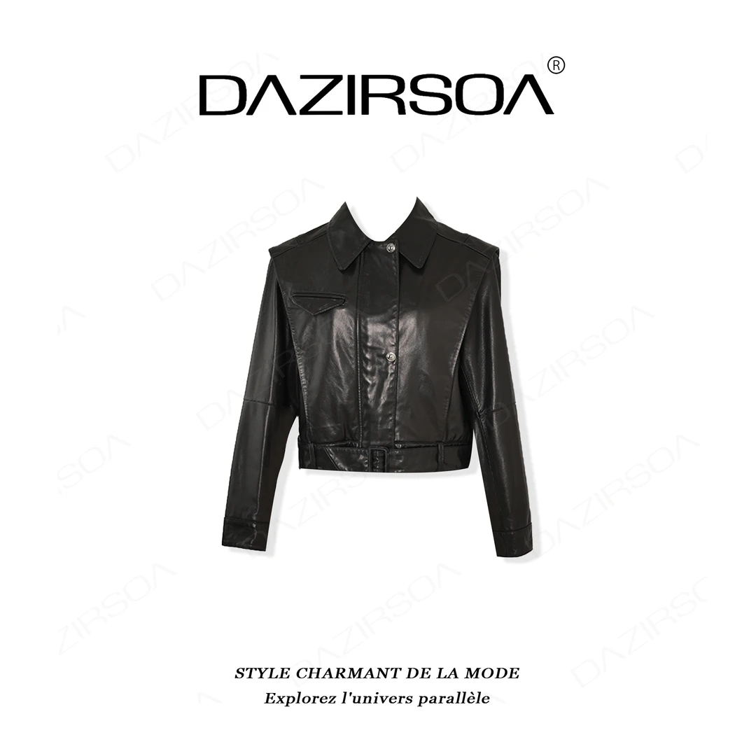 DAZIRSOA/达姿“风格档案”时尚百搭机车山羊皮1oo夹克外套 AA557