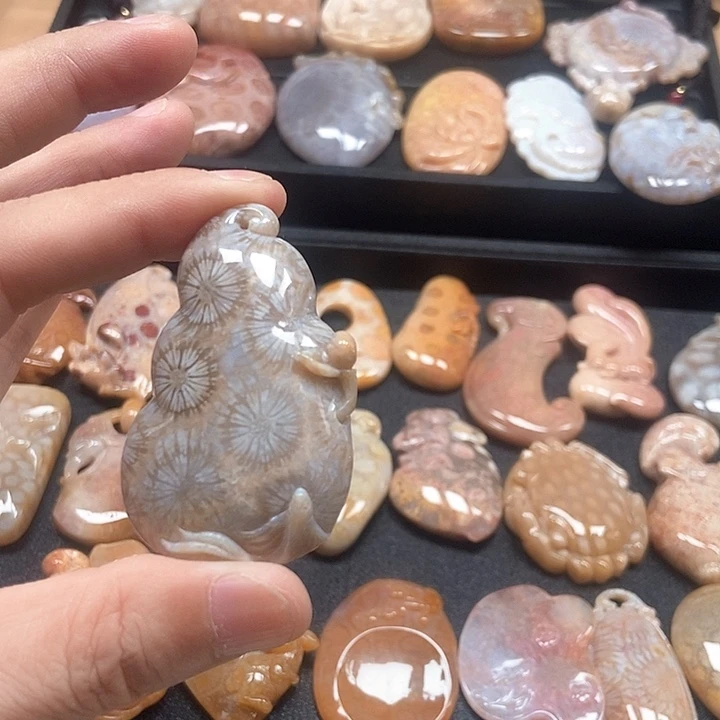 颈饰未镶嵌硅化珊瑚（珊瑚玉）