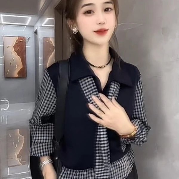 2025新款秋装气质时尚网红长袖上衣韩版百搭显瘦显白纯色V领衬衫