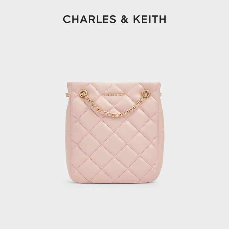 CHARLES & KEITH【曲奇小香】气质菱格链条单肩斜挎托特包30671779