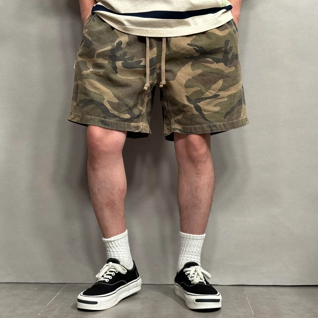 【迷彩】4.5分短裤 棉质做旧卡其迷彩 水洗宽松 松紧腰