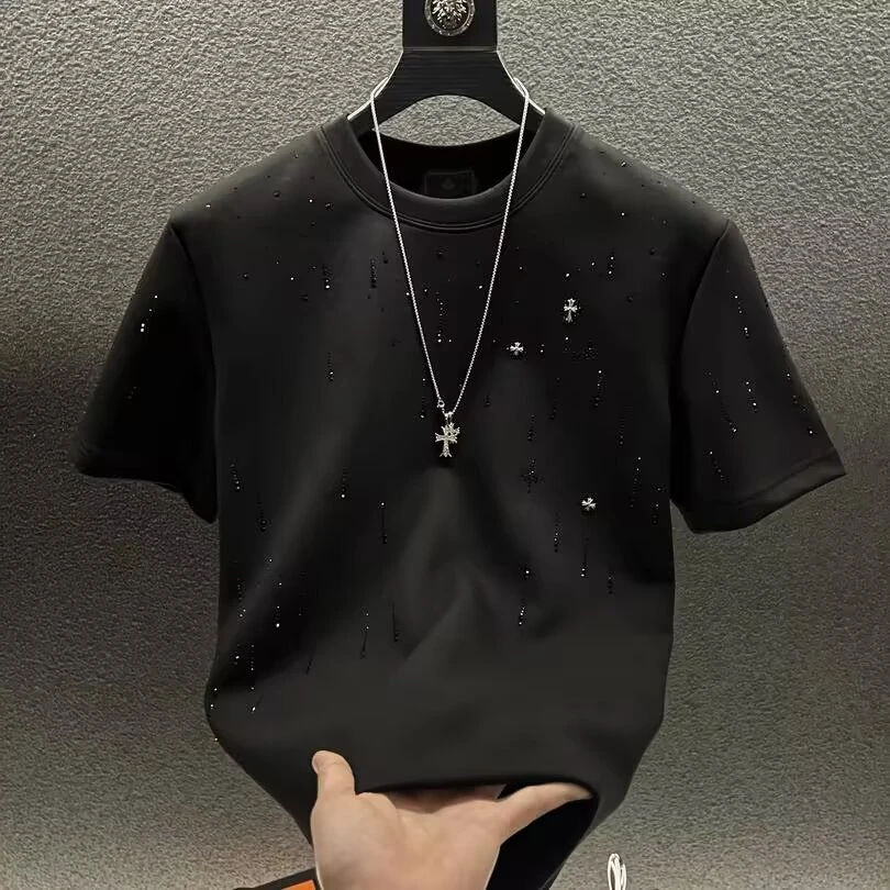 【轻奢高定】2025春夏季新款轻奢高定流星满钻重工320克重半袖圆领