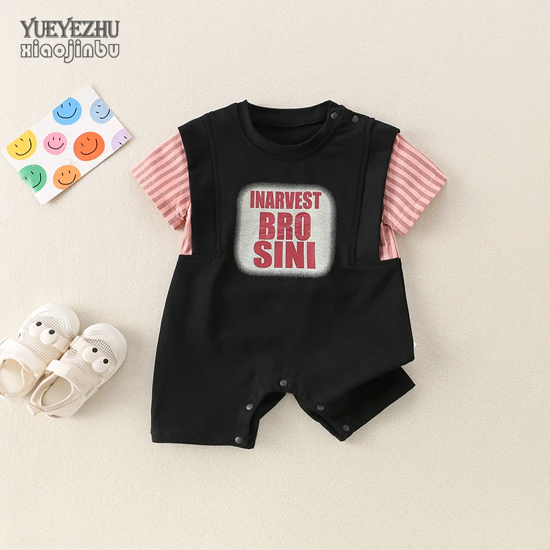 男宝宝帅气夏装连体衣婴儿衣服夏季假两件时尚哈衣爬服外出0一1岁