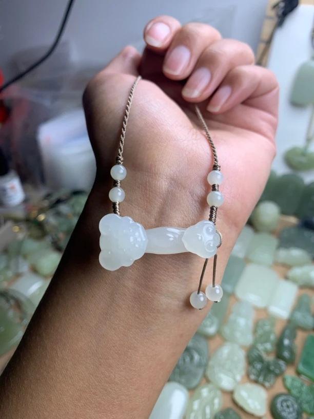 和田玉青海料冰白立体如意事事如意万事如意手工时尚精致大气