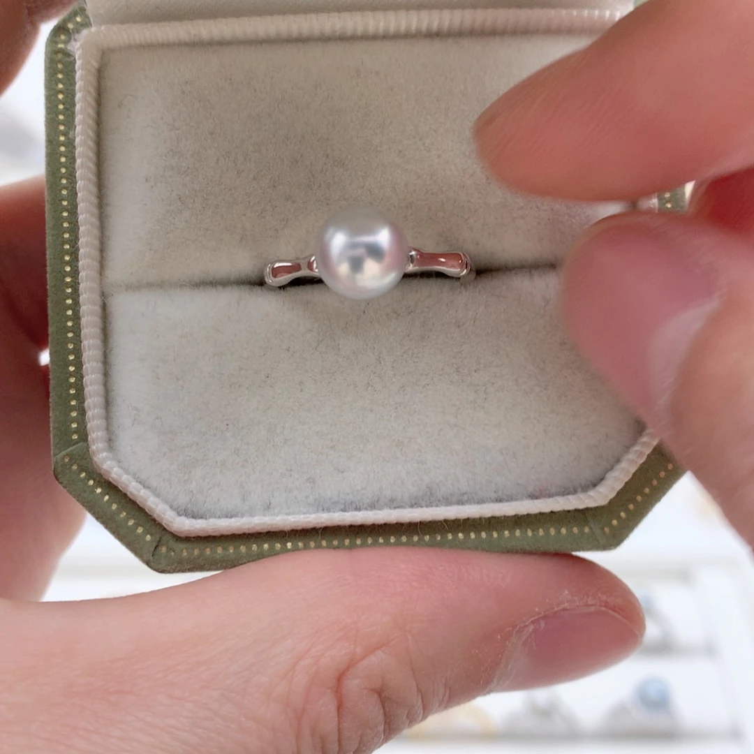 海水珍珠7.5-8mm 真多麻竹节银S925镶嵌