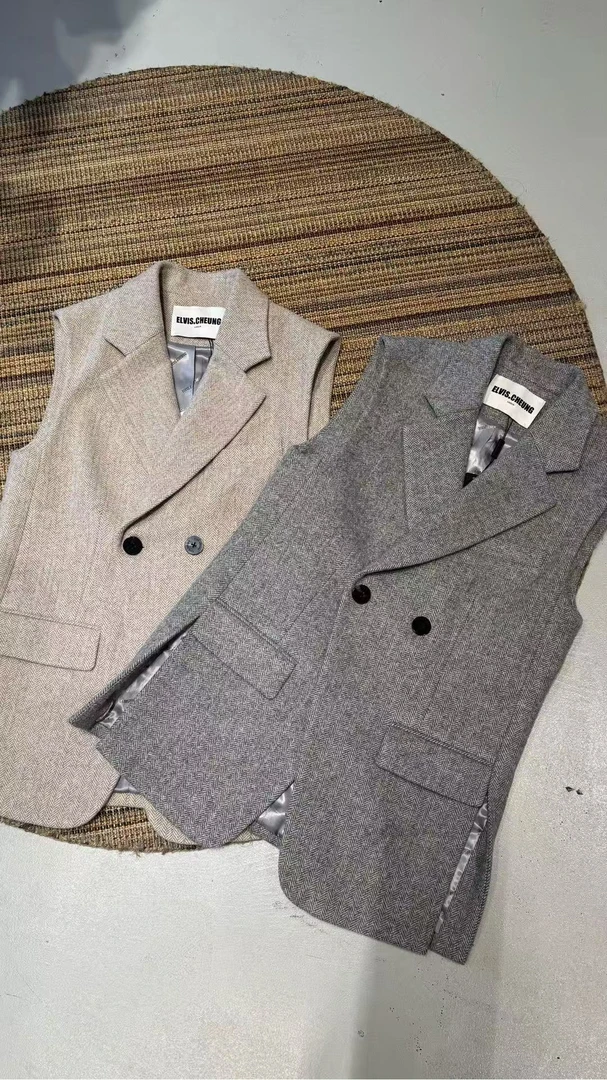 ELVIS CHEUNG 人字纹平驳领马甲 E25AW14006AA