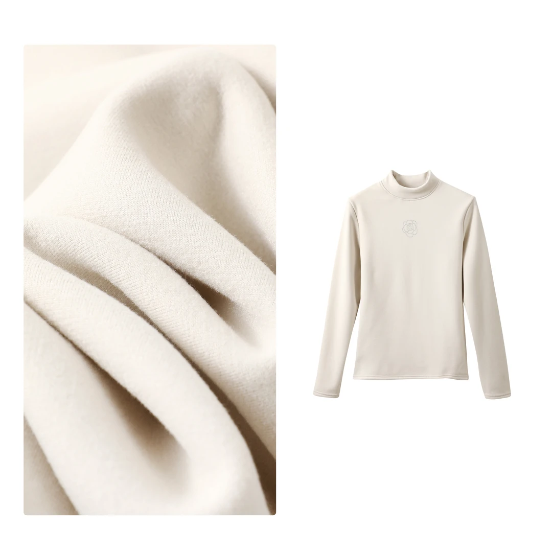 门店19&9！软糯的不得了~加厚一体绒桑蚕丝山茶花打底衫女 C19739