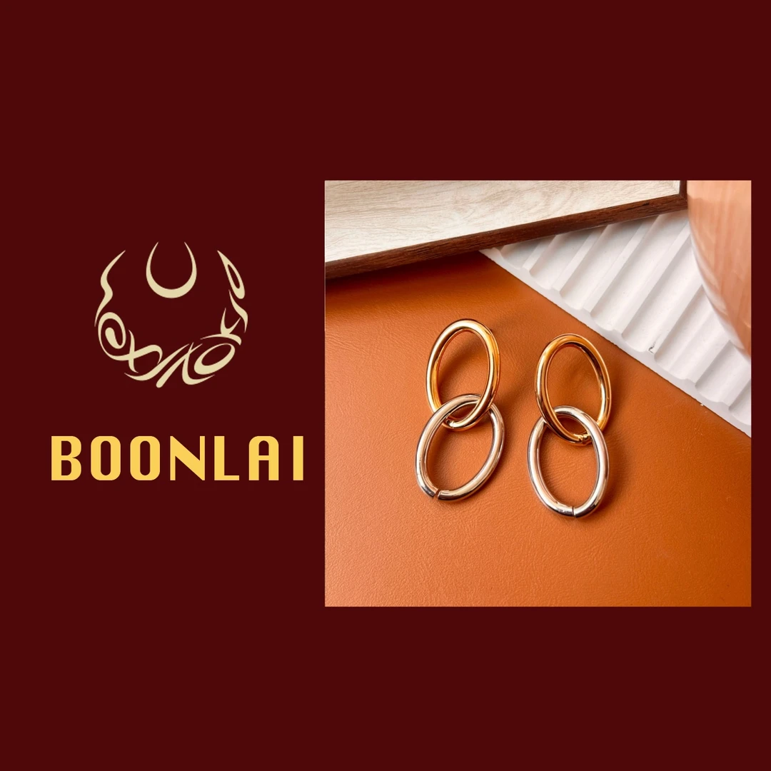 铜合金耳饰 Boonlai 时尚百搭金属椭圆双环耳环A款1371