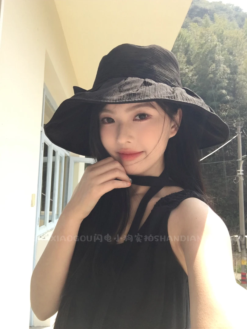闪电小狗高品质格子防晒渔夫帽 防紫外线大檐遮阳帽遮脸太阳帽子