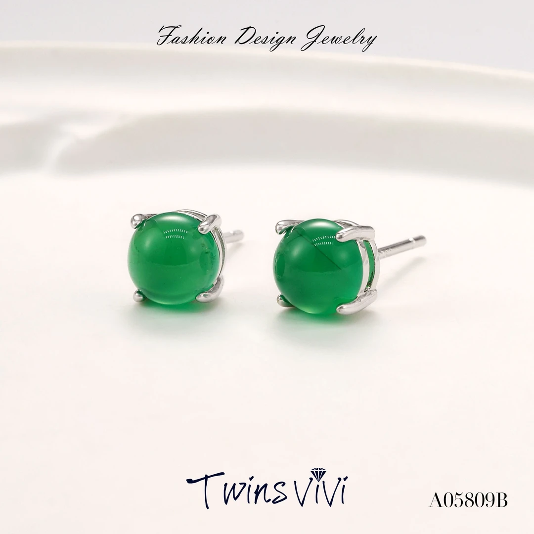 铜合金合成锆石耳饰 Twins VIVI  绿色耳钉/A05809