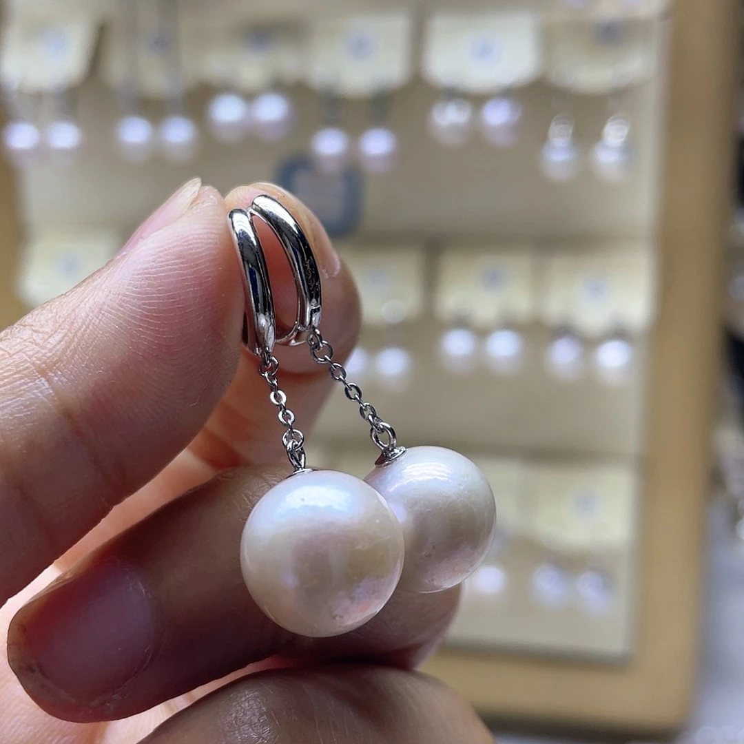 银S925镶嵌淡水珍珠耳饰