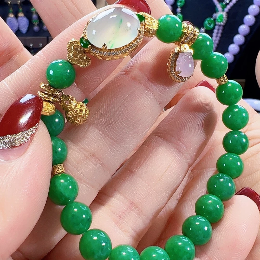 翡翠18K金镶嵌手链签收后24小时鉴赏期