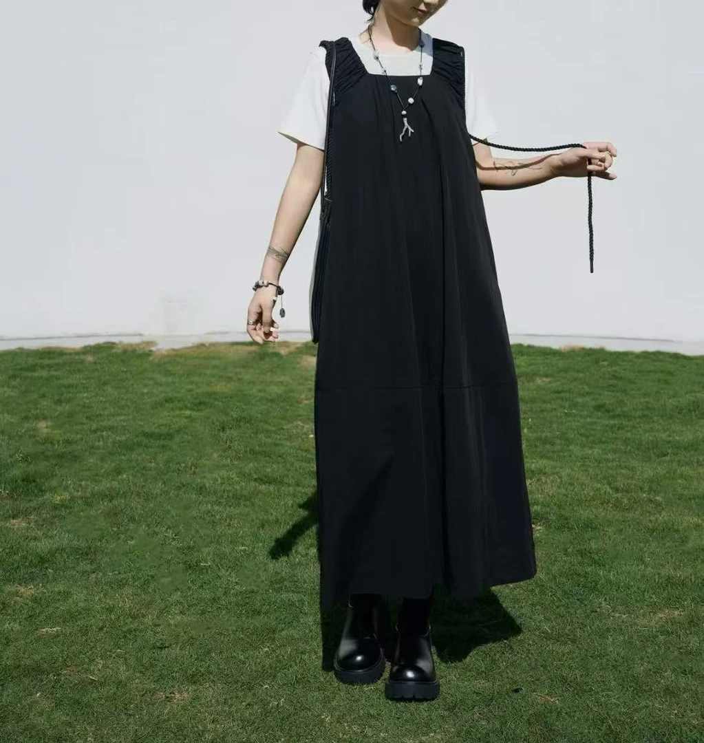 3772号#2561#春新款百搭双侧口袋穿绳休闲背心裙G3-32b