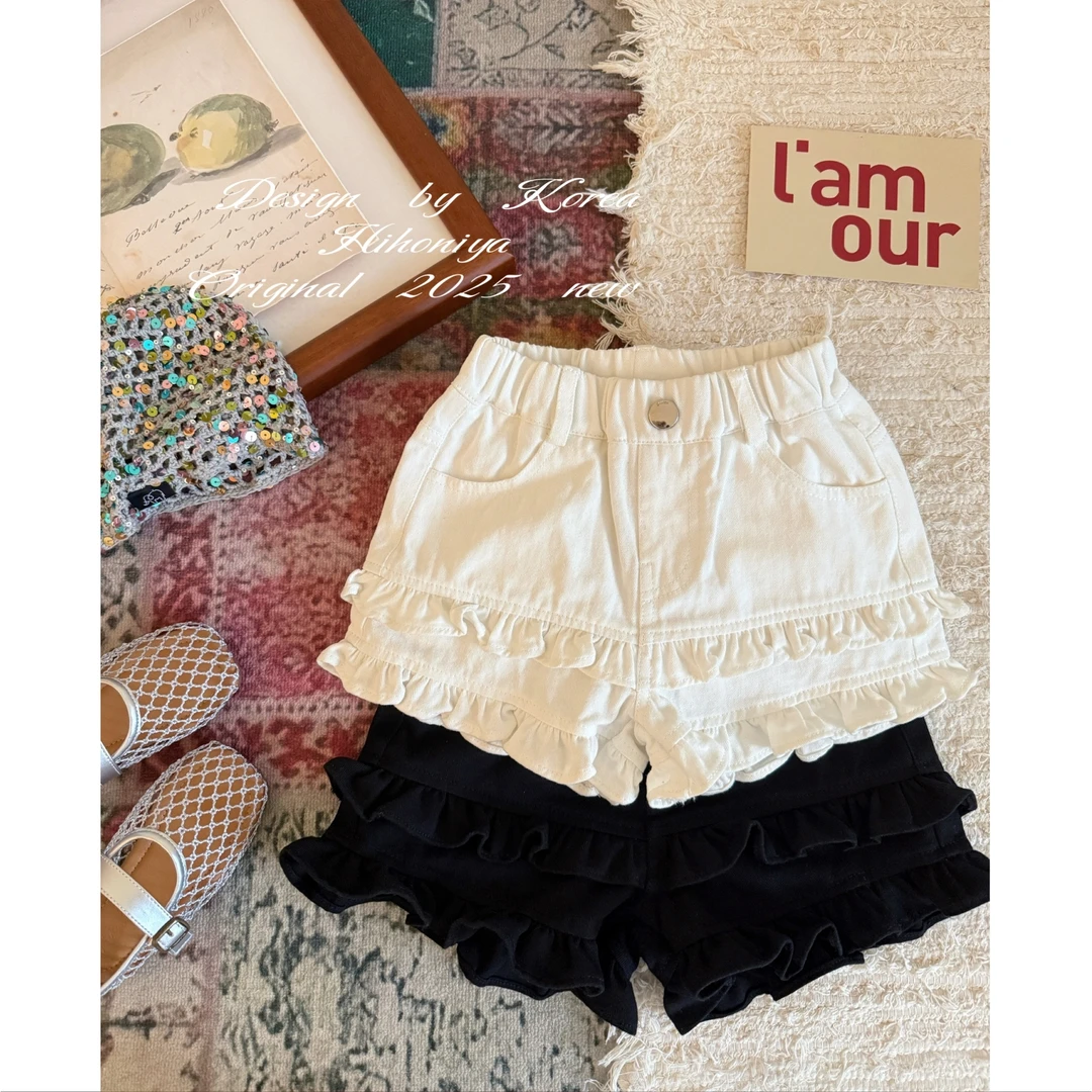 【荷叶短裤】五Hihoniya~2025夏季亲子纯色双层花边亲肤透气短裤