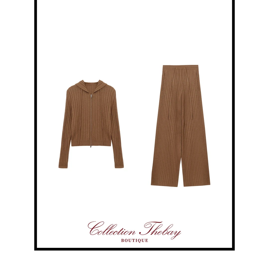 TheBay【沙漠之舟】100%骆驼绒坑条针织套装Bay2SDZR0438