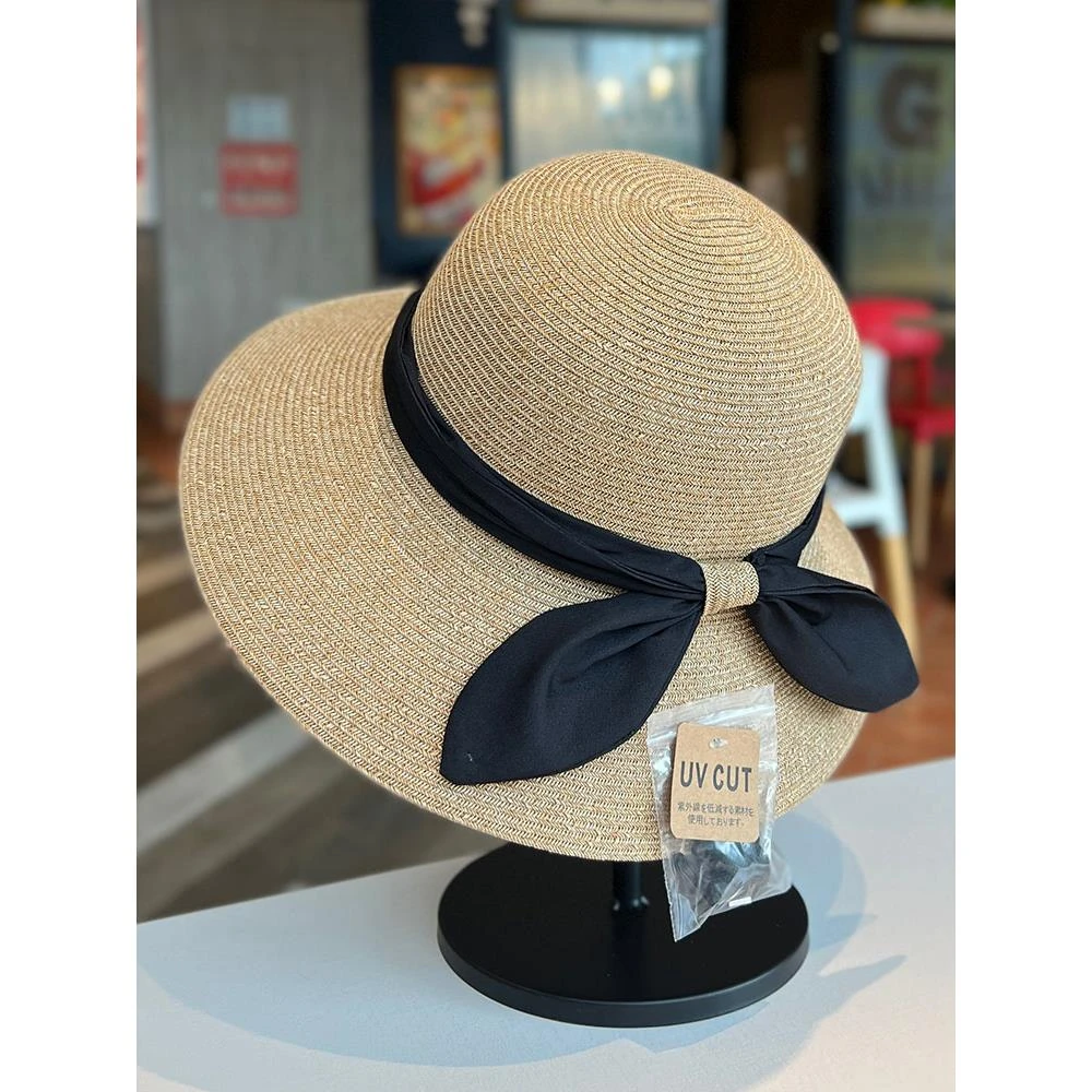 赫本风法式蝴蝶结草帽女出游可折叠大檐遮阳帽夏季户外草编渔夫帽