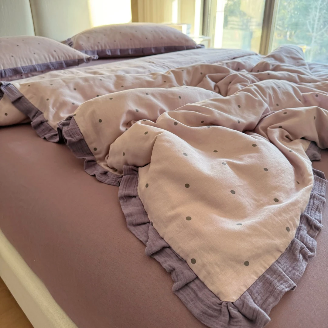 法式花边全棉双层纱套件 纯棉双层纱四件套三件套 母婴级被套床单