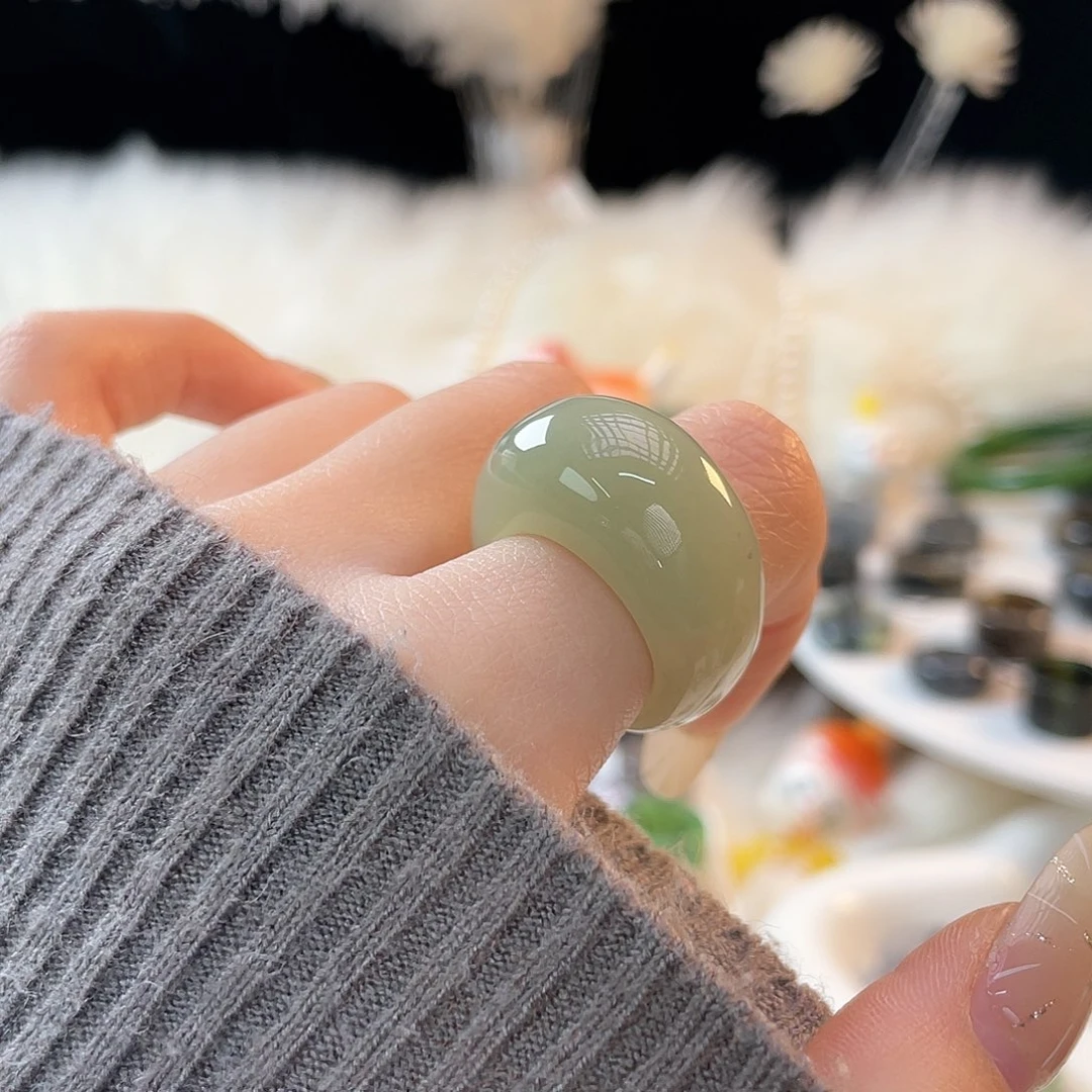 和田玉未镶嵌戒指k27 奶蓝馒头18.1mm