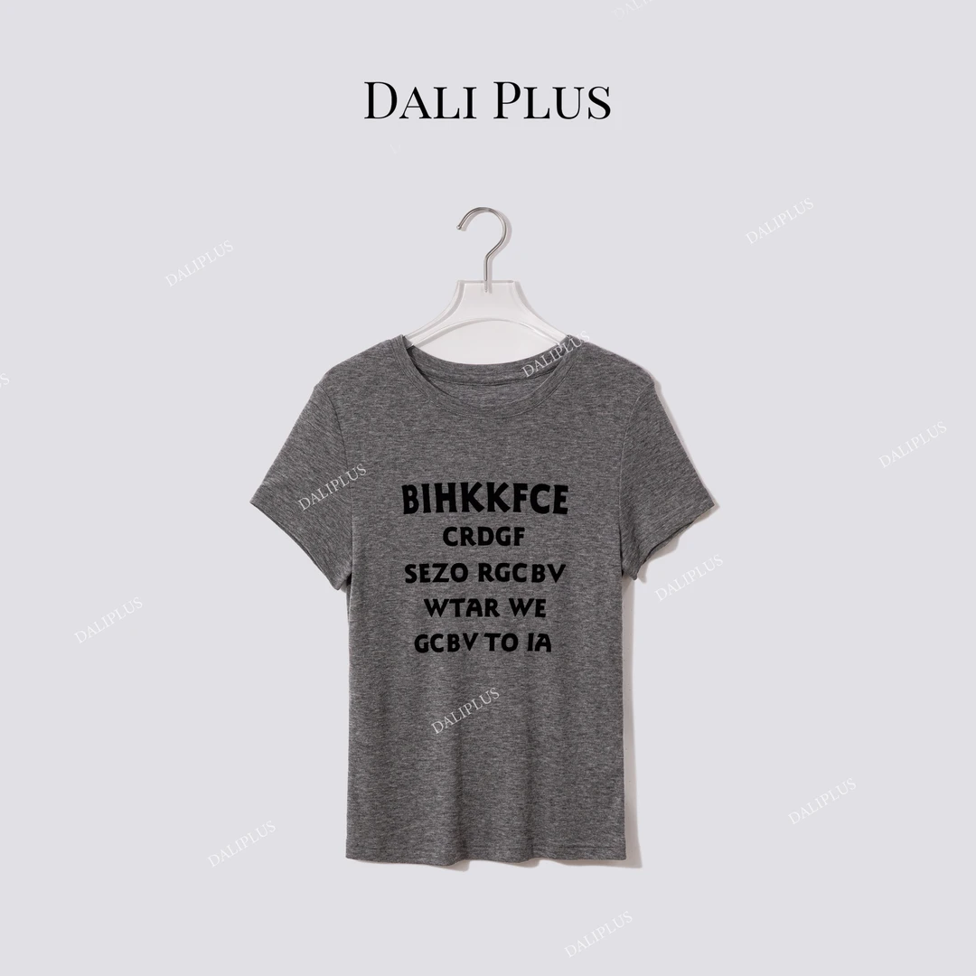 DALI PLUS“字母植绒休闲短袖面膜衫”重磅莱赛尔羊毛T恤-D5CK2038