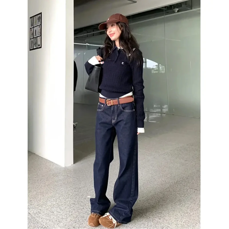 2025秋季垂感阔腿裤牛仔裤女宽松显瘦直筒拖地长裤高腰复古秋冬