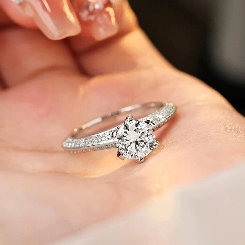 925银莫桑石戒指 D-32经典六爪半壁江山莫桑石开口戒指