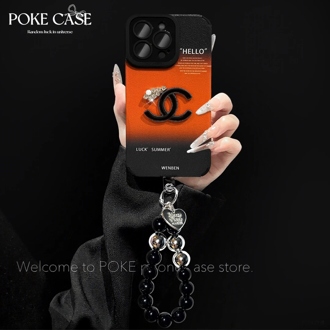 轻奢瞳眼黑橙渐变适用苹果17PROMAX华为vivo小米oppo手链手机壳