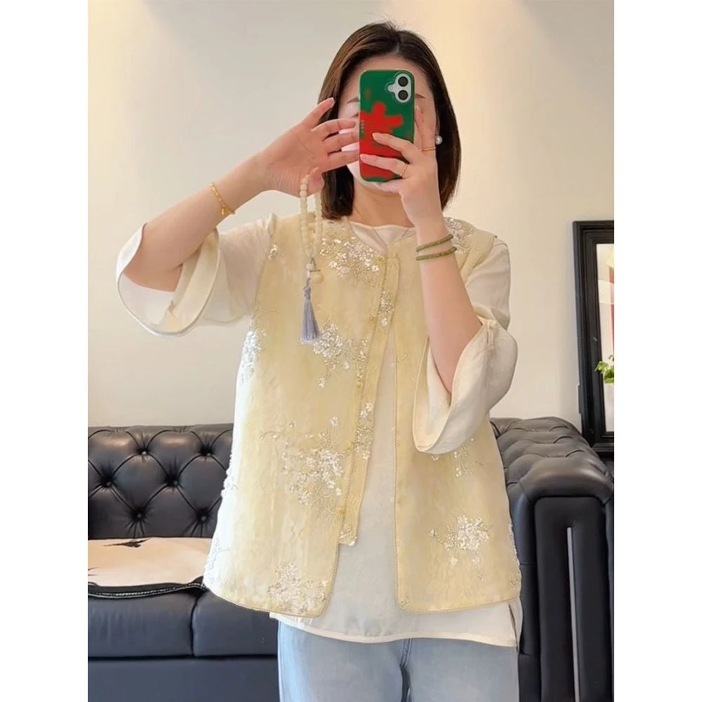 新中式国风套装女2025年夏季新款设计感减龄马甲衬衣短裤三件套潮