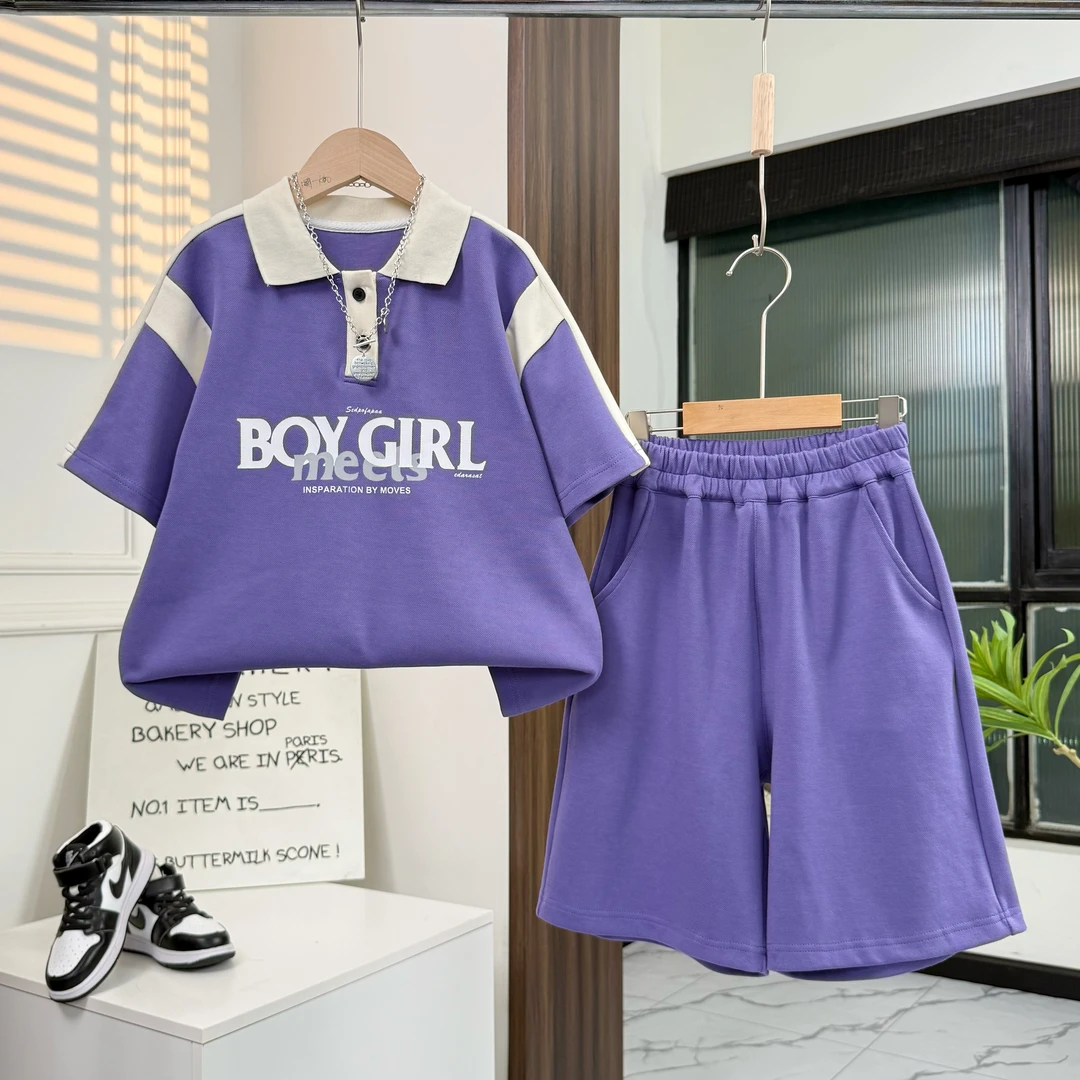 【夏季新款】男女宝儿童polo领短袖短裤套装潮流两件套时尚JZ024