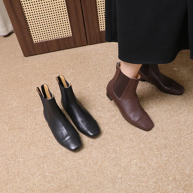 655-2A 秋冬通勤一脚蹬重工设计 真皮复古棕黑两色显瘦短靴