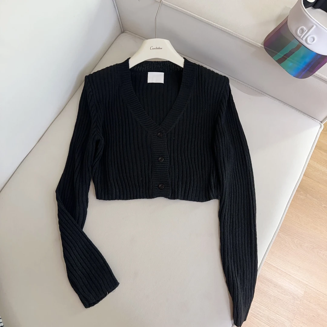 CANTIILAR 纯色百搭针织v领开衫 FL72310