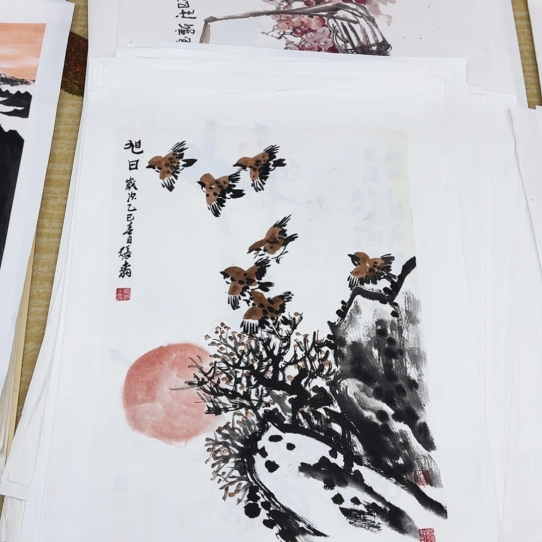 国画四尺三开手绘作品