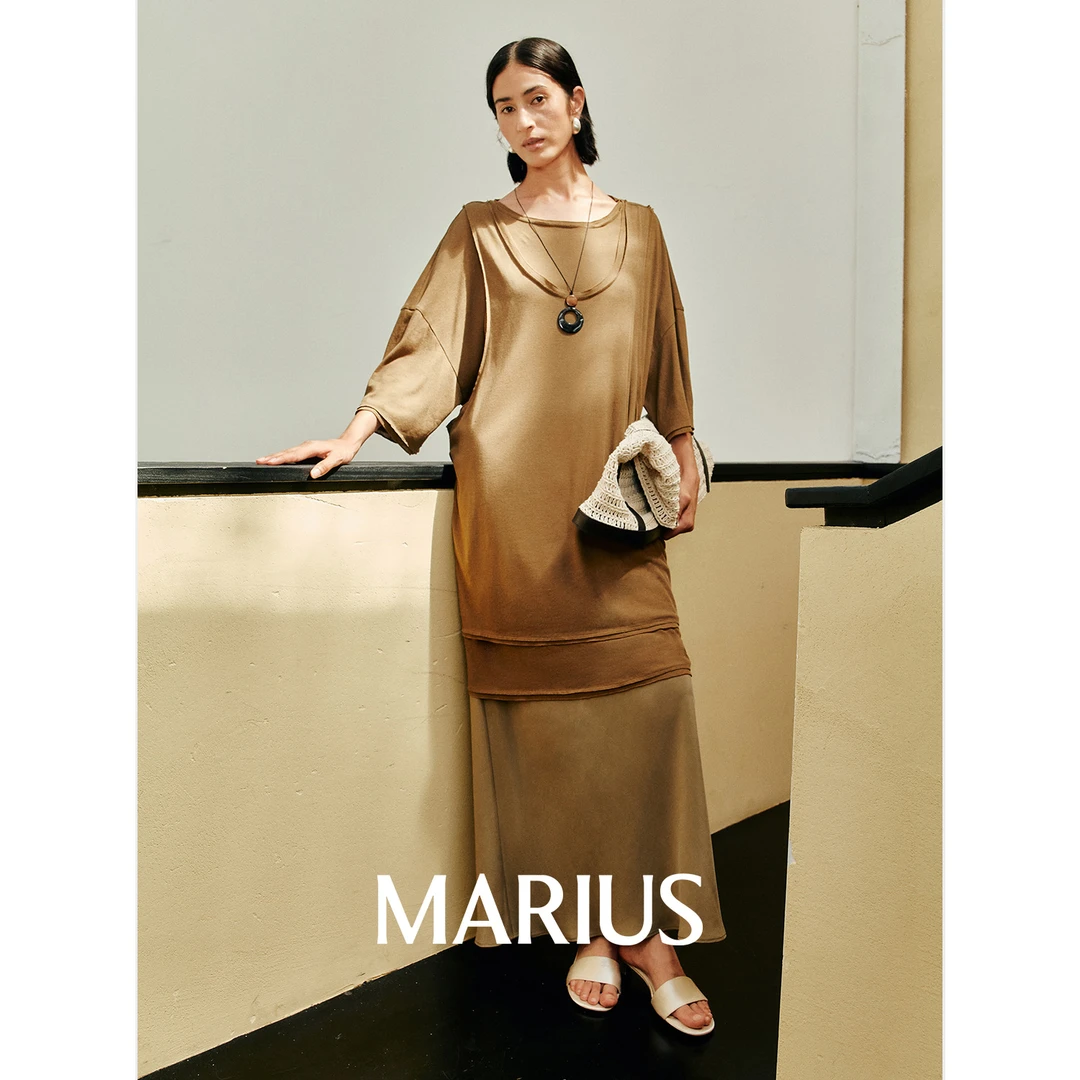 MARIUS"秋叶原"强捻棉纱row风夏日松弛感短袖/真两件连衣裙