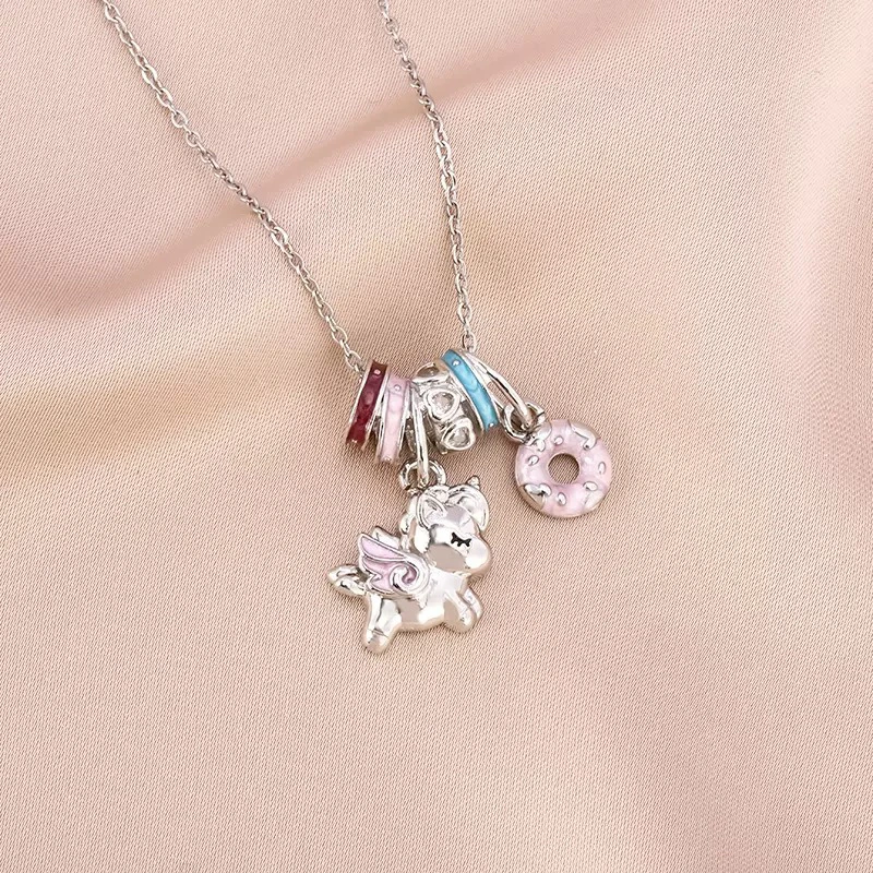钛钢锆石项链 夏日新款多巴胺独角兽项链彩色甜美高保色炫彩精致