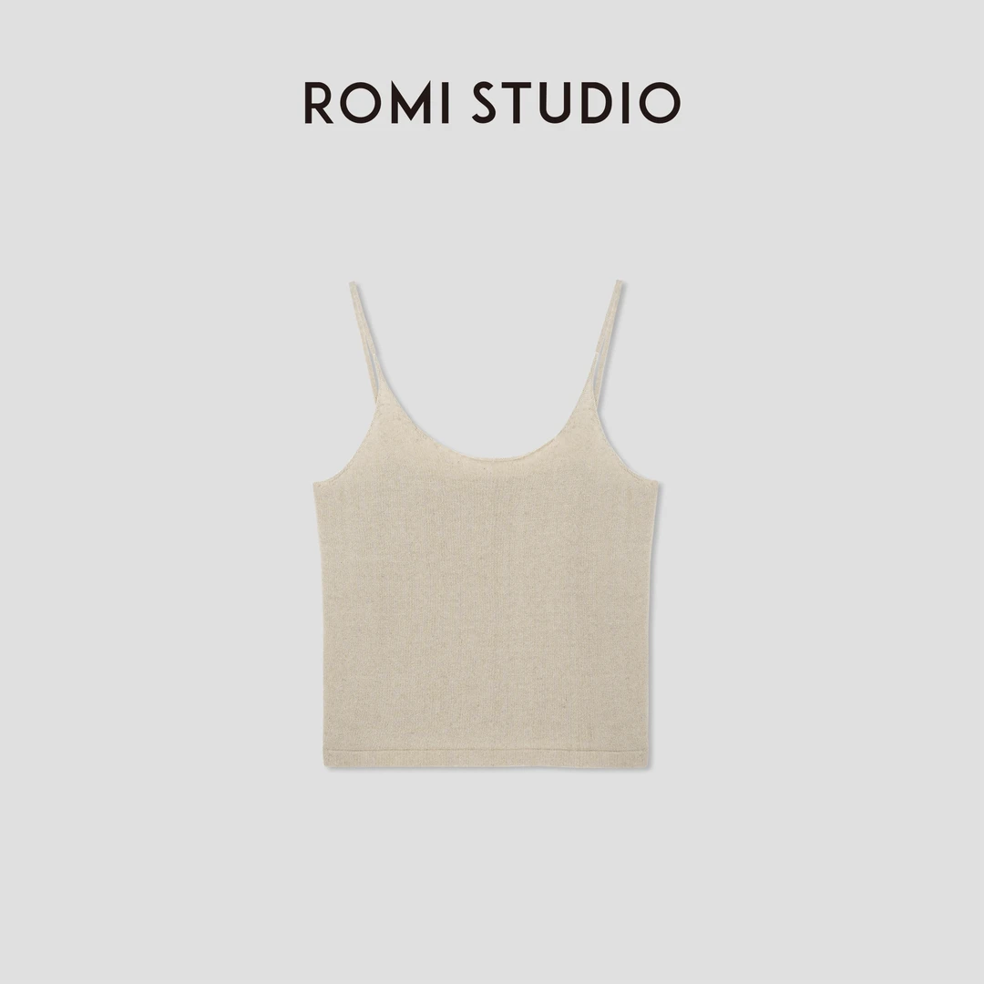 ROMI STUDIO“基础优雅”30S棉麻透气卷边气质吊带背心24SSM357