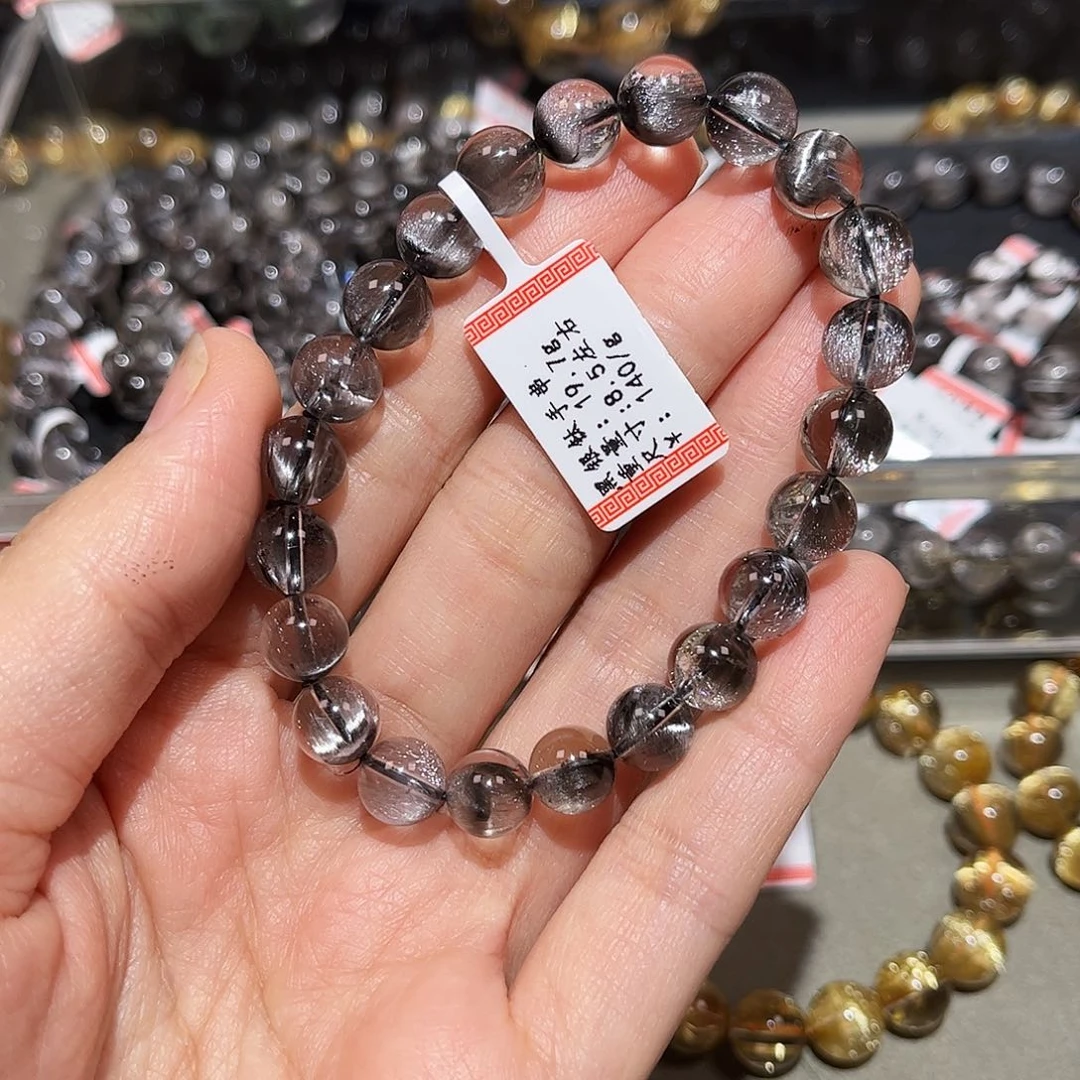 水晶手链未镶嵌圆****麻黑银钛