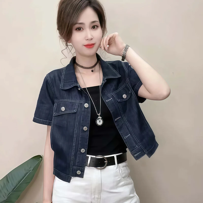 时尚复古短款牛仔外套女2025夏季新款爆款设计感韩版牛仔短袖外套