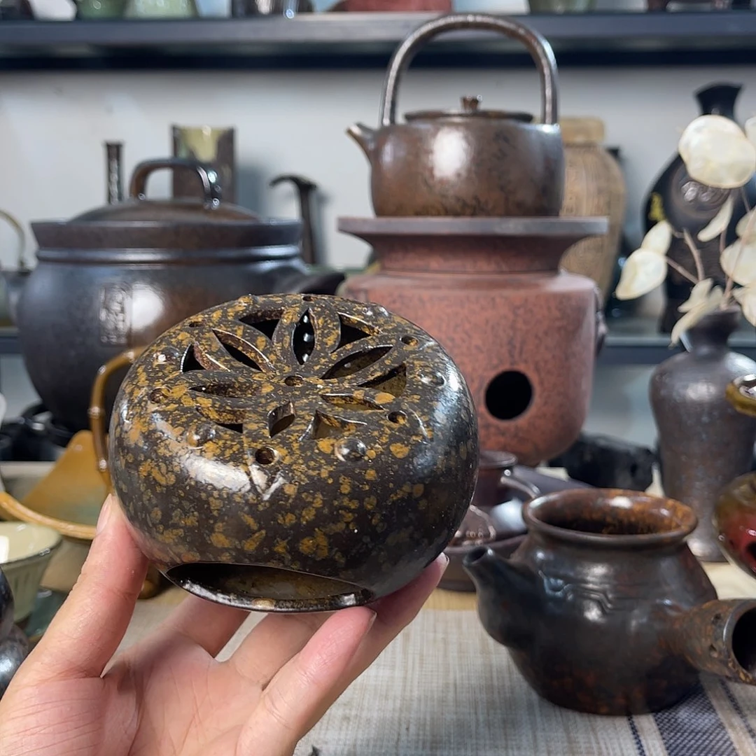 碟紫砂粗陶实用温茶炉